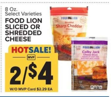 FOOD LION SLICED OR SHREDDED CHEESE
