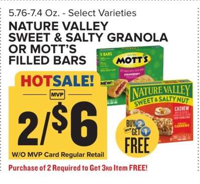 Nature Valley Sweet & Salty Granola or Mott’s Filled Bars