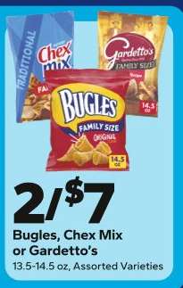 Bugles, Chex Mix or Gardetto’s