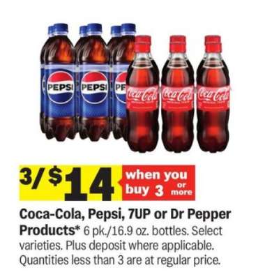 Coca-Cola, Pepsi, 7UP or Dr Pepper Products*