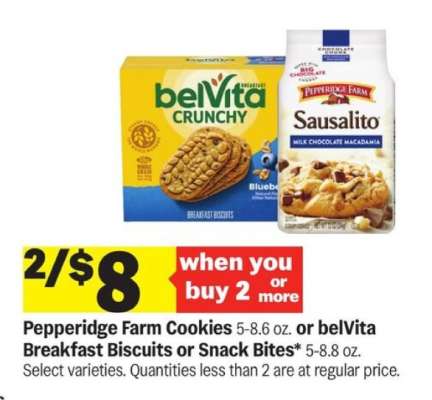 Pepperidge Farm Cookies or belVita Breakfast Biscuits or Snack Bites