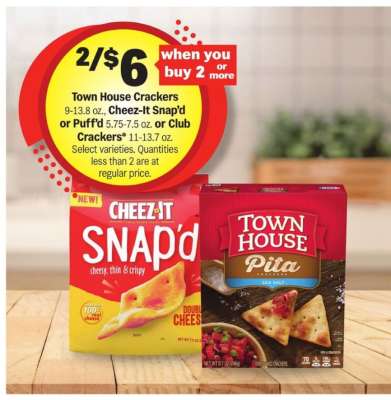 Town House Crackers or Cheez-It Snap'd or Puff'd or Club Crackers