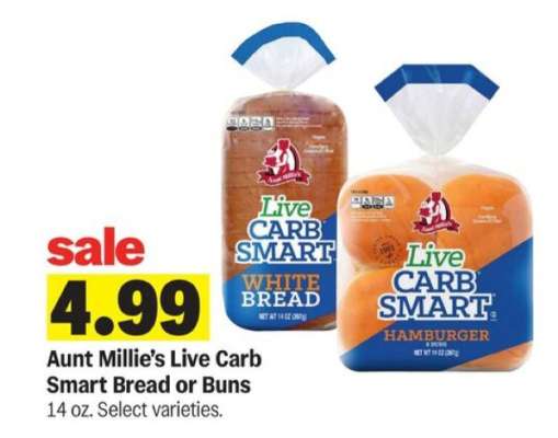 Aunt Millie's Live Carb Smart Bread or Buns