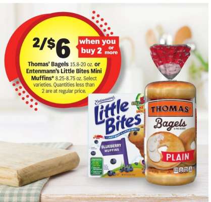 Thomas' Bagels or Entenmann’s Little Bites Mini Muffins