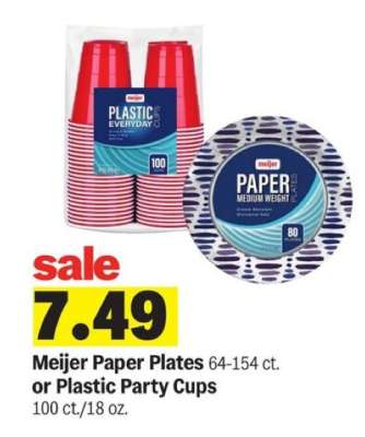 Meijer Paper Plates or Plastic Party Cups