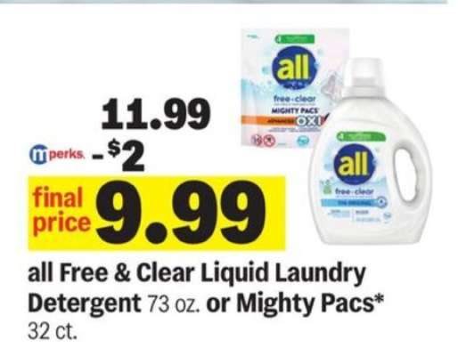 all Free & Clear Liquid Laundry Detergent or Mighty Pacs