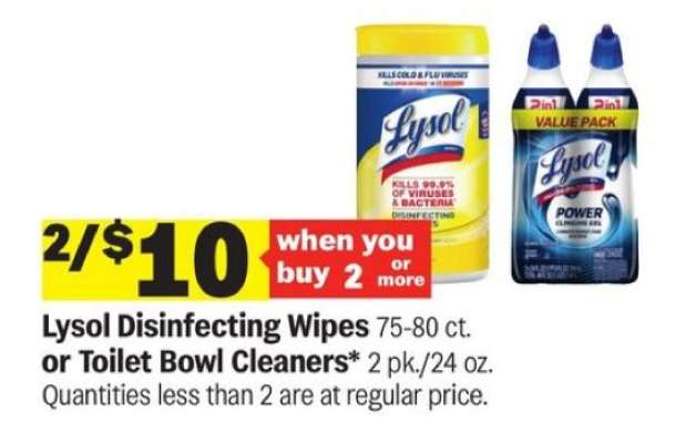 Lysol Disinfecting Wipes or Toilet Bowl Cleaners