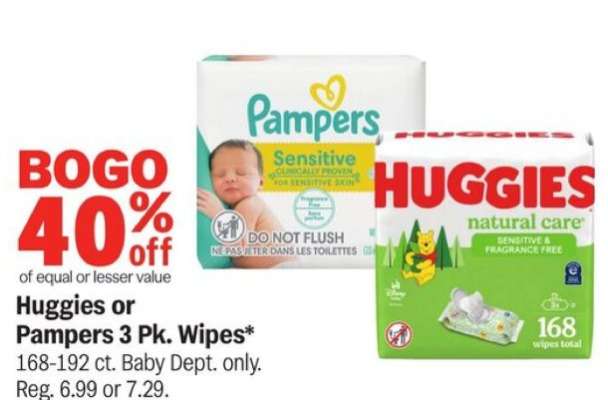 Huggies or Pampers 3 Pk. Wipes