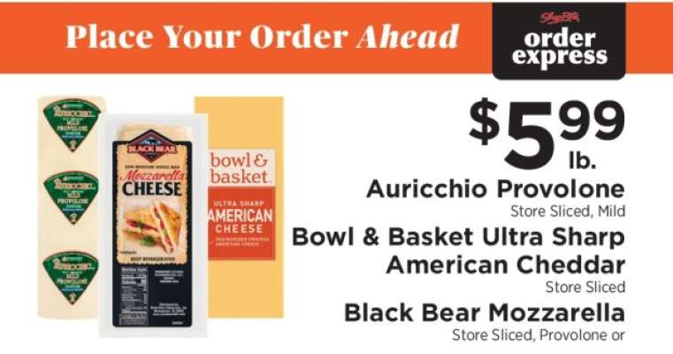 Auricchio Provolone, Bowl & Basket Ultra Sharp American Cheddar, Black Bear Mozzarella