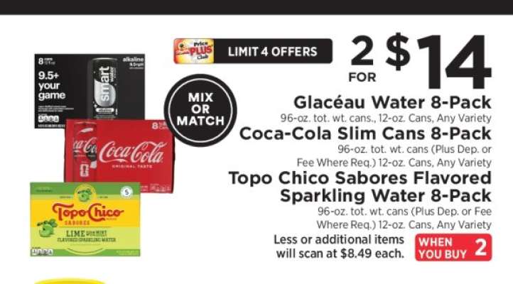 Glacéau Water 8-Pack / Coca-Cola Slim Cans 8-Pack / Topo Chico Sabores Flavored Sparkling Water 8-Pack