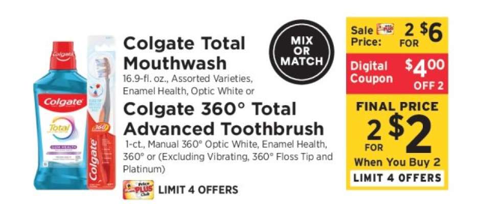 Colgate Total Mouthwash or Colgate 360° Total Advanced Toothbrush