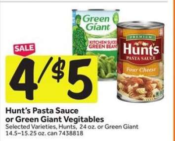 Hunt's Pasta Sauce or Green Giant Vegetables