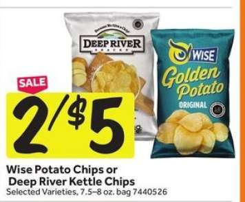 Wise Potato Chips or Deep River Kettle Chips