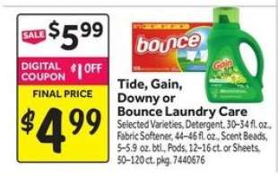Tide, Gain, Downy or Bounce Laundry Care