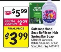 Softsoap Hand Soap Refills or Irish Spring Bar Soap