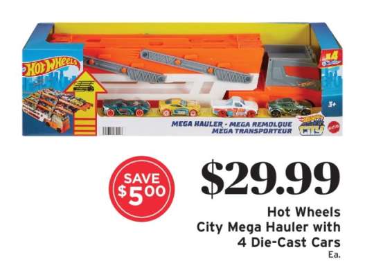 Hot Wheels City Mega Hauler with 4 Die-Cast Cars