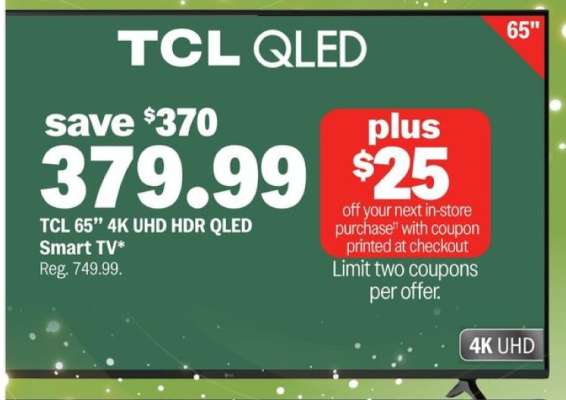 TCL 65” 4K UHD HDR QLED Smart TV