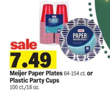 Meijer Paper Plates or Plastic Party Cups