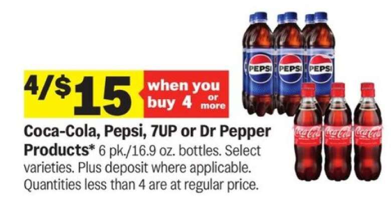 Coca-Cola, Pepsi, 7UP or Dr Pepper Products*