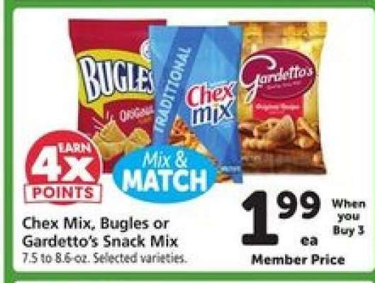 Chex Mix, Bugles or Gardetto's Snack Mix