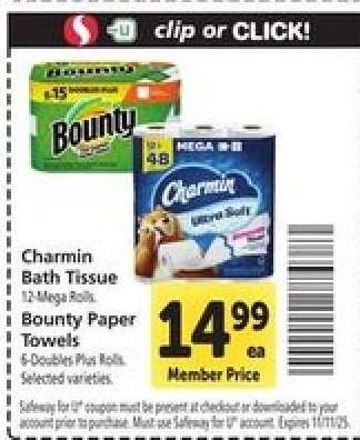 Charmin Bath Tissue, Bounty Paper Towels