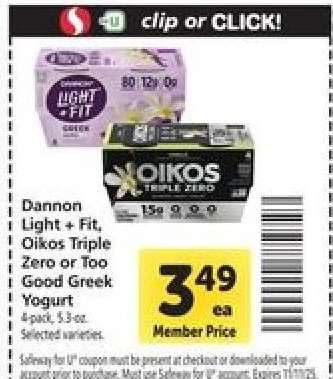 Dannon Light + Fit, Oikos Triple Zero or Too Good Greek Yogurt