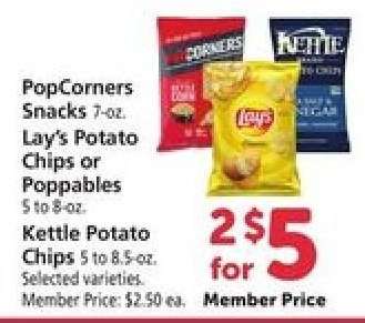 PopCorners Snacks, Lay’s Potato Chips or Poppables, Kettle Potato Chips