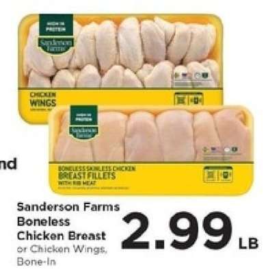 Sanderson Farms Boneless Chicken Breast or Chicken Wings, Bone-In
