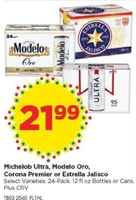 Michelob Ultra, Modelo Oro, Corona Premier or Estrella Jalisco