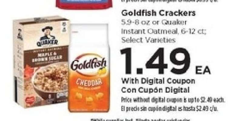 Goldfish Crackers or Quaker Instant Oatmeal