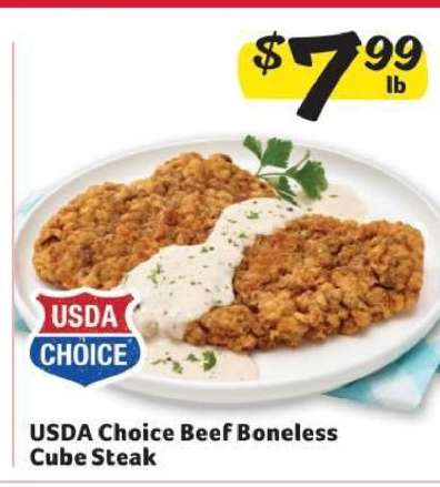 USDA Choice Beef Boneless Cube Steak