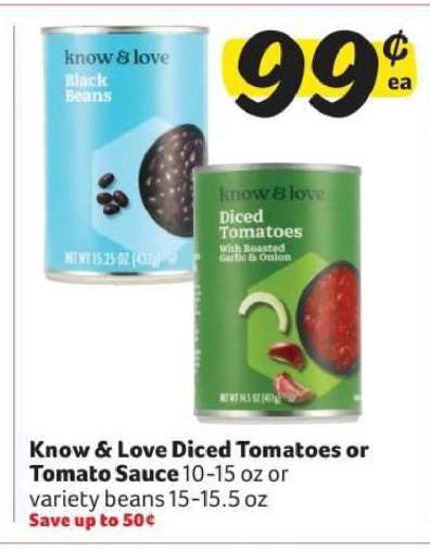 Know & Love Diced Tomatoes or Tomato Sauce