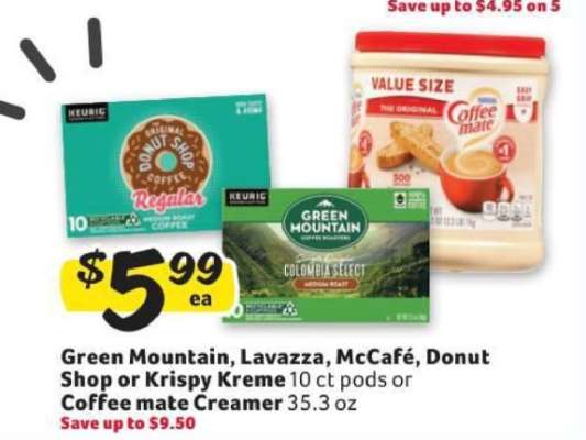 Green Mountain, Lavazza, McCafé, Donut Shop or Krispy Kreme 10 ct pods or Coffee mate Creamer 35.3 oz