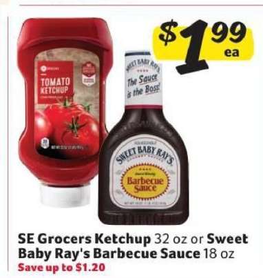 SE Grocers Ketchup or Sweet Baby Ray's Barbecue Sauce