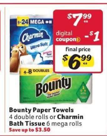 Bounty Paper Towels or Charmin Bath Tissue