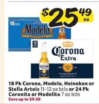 18 Pk Corona, Modelo, Heineken or Stella Artois