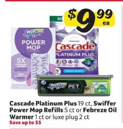 Cascade Platinum Plus, Swiffer Power Mop Refills, Febreze Oil Warmer