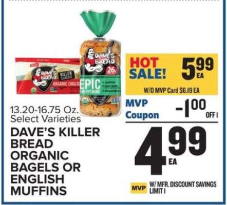 Dave's Killer Bread Organic Bagels or English Muffins