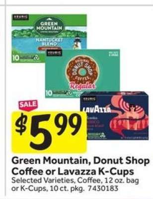 Green Mountain, Donut Shop Coffee or Lavazza K-Cups