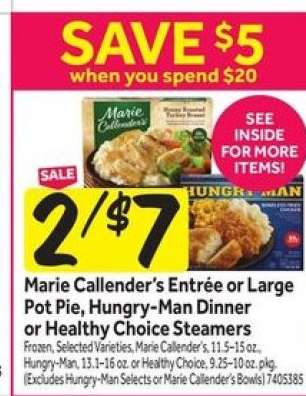 Marie Callender's Entrée or Large Pot Pie, Hungry-Man Dinner or Healthy Choice Steamers
