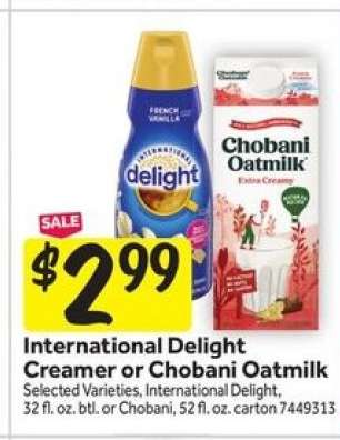 International Delight Creamer or Chobani Oatmilk