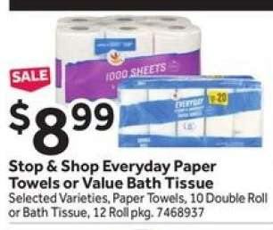 Stop & Shop Everyday Paper Towels or Value Bath Tissue