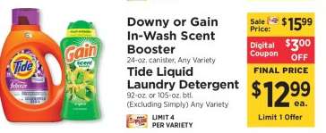 Downy or Gain In-Wash Scent Booster / Tide Liquid Laundry Detergent