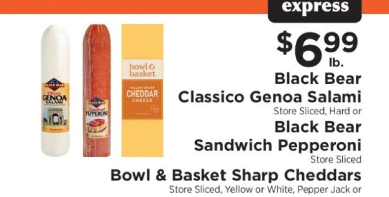 Black Bear Classico Genoa Salami, Black Bear Sandwich Pepperoni, Bowl & Basket Sharp Cheddars