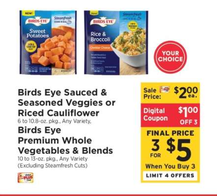 Birds Eye Sauced & Seasoned Veggies or Riced Cauliflower