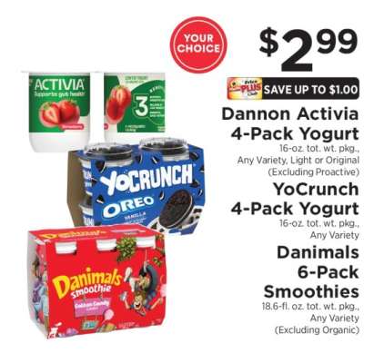 Dannon Activia 4-Pack Yogurt, YoCrunch 4-Pack Yogurt, Danimals 6-Pack Smoothies