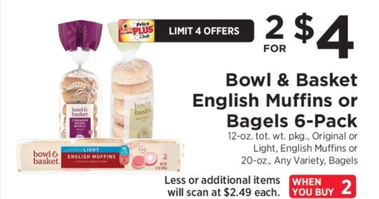Bowl & Basket English Muffins or Bagels 6-Pack