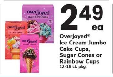 Overjoyed Ice Cream Jumbo Cake Cups, Sugar Cones or Rainbow Cups