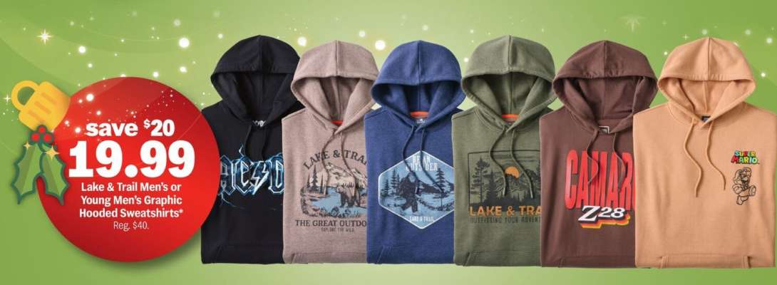 Lake & Trail Men's or Young Men's Graphic Hooded Sweatshirts