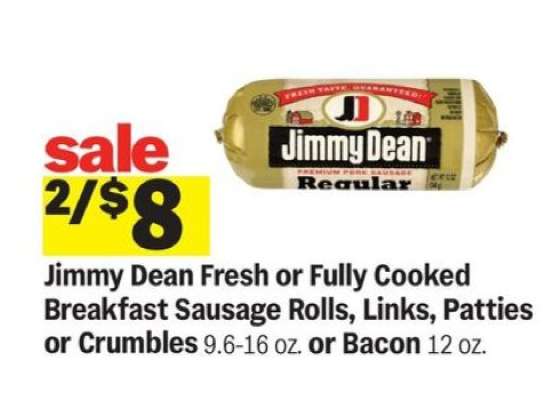 Jimmy Dean Fresh or Fully Cooked Breakfast Sausage Rolls, Links, Patties or Crumbles or Bacon